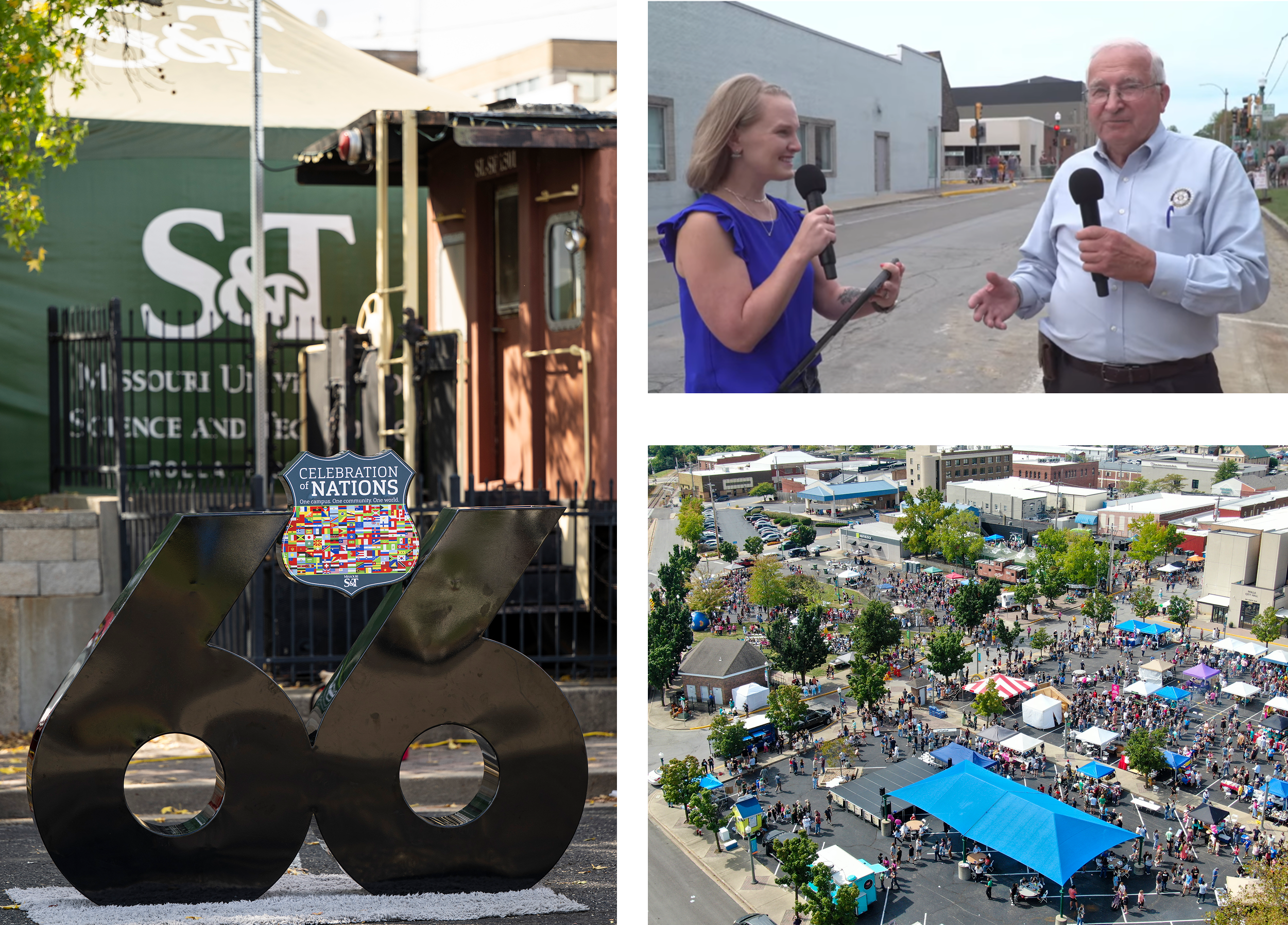 Compilation of three images: A